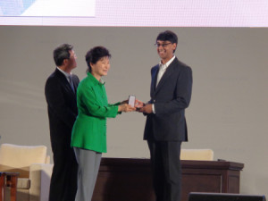 Bhargava was given the top mathematics award by South Korean president Park Geun-Hye