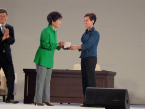 Mirzakhani was given the top mathematics award by South Korean president Park Geun-Hye